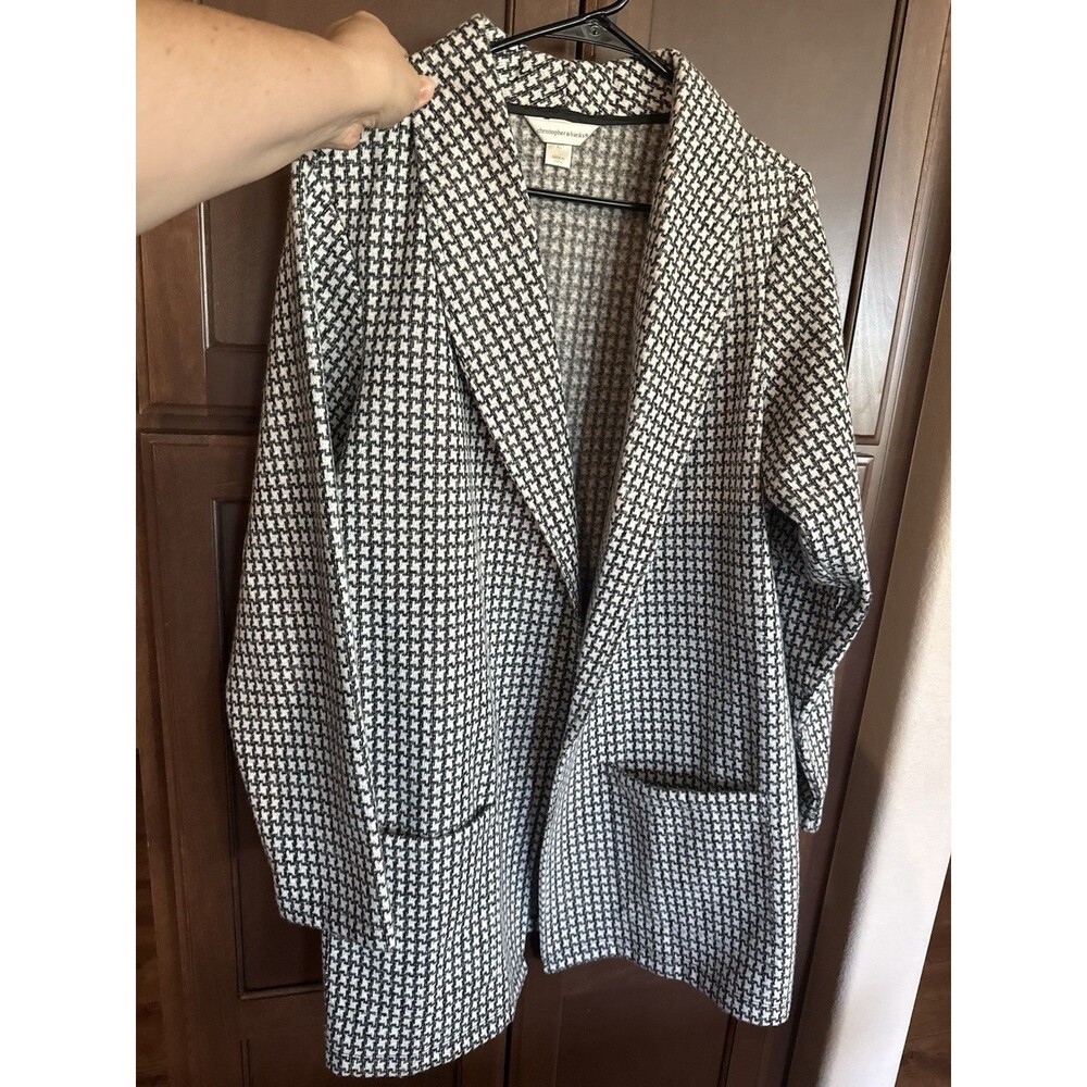 Christopher & Banks Black White Hounds tooth Cardigan Sweater XL Pocket Shacket